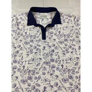 Smith & Quinn Mens XXL Performance Polo Shirt White Navy Beach Print Stretch